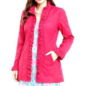 Dennis Basso Pink Ruffle Rain Jacket Windbreaker Cottagecore Coastal M